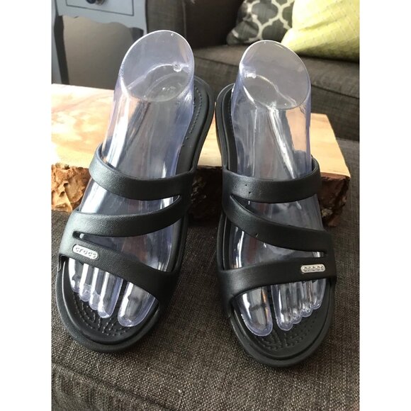 Womens Patrica Crocs Wedge Sandals Black size 8 strappy - Picture 5 of 11